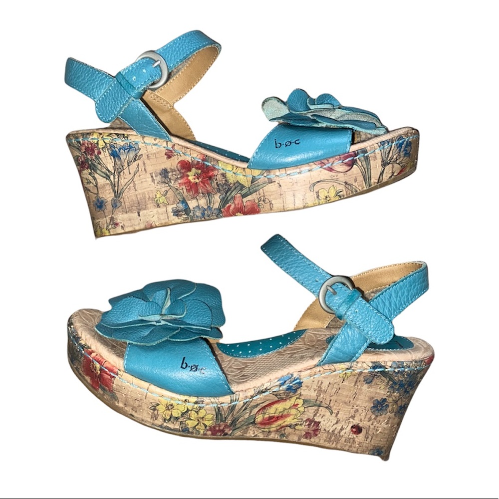 BOC Teal Leather Platform Wedge Heels sz 7
